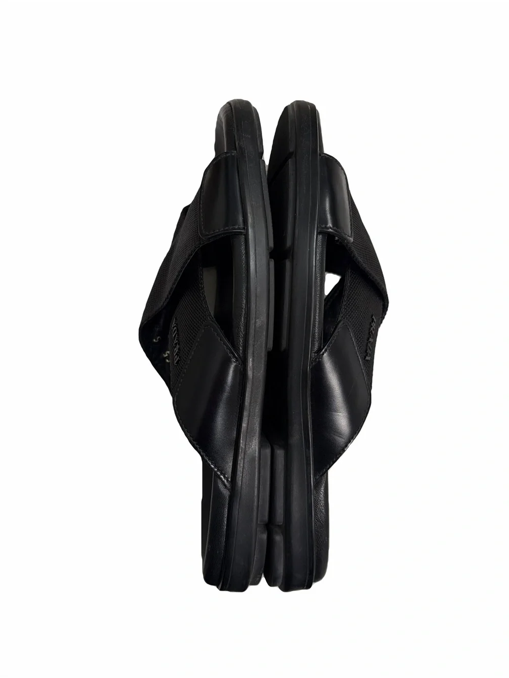 PRADA Men’s Leather Nylon Crisscross Slides Sandals